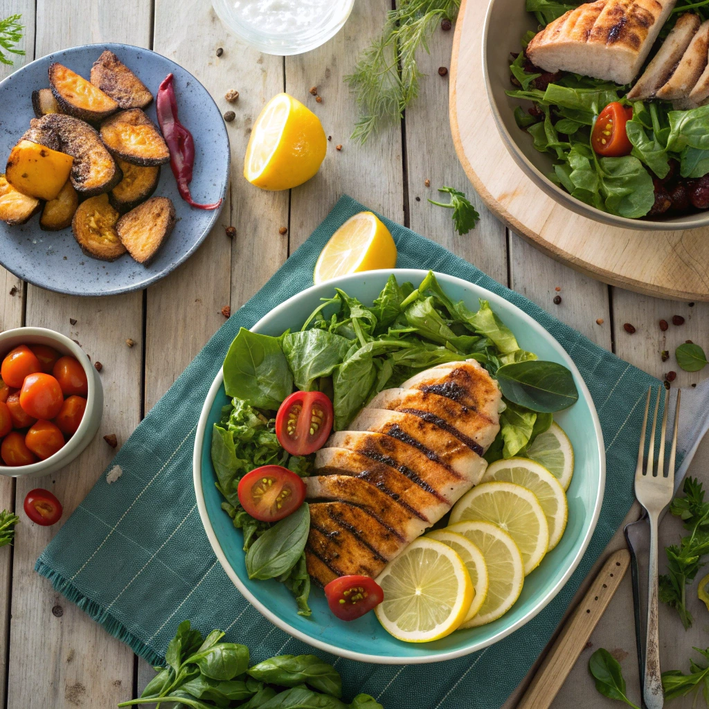 AIP lunch recipes with grilled chicken and fresh vegetables