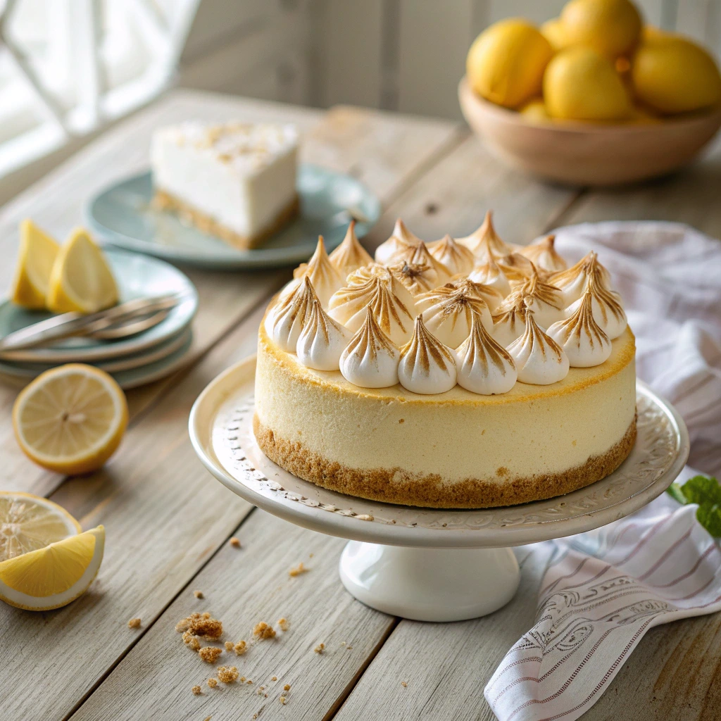 Lemon Meringue Cheesecake with golden meringue topping