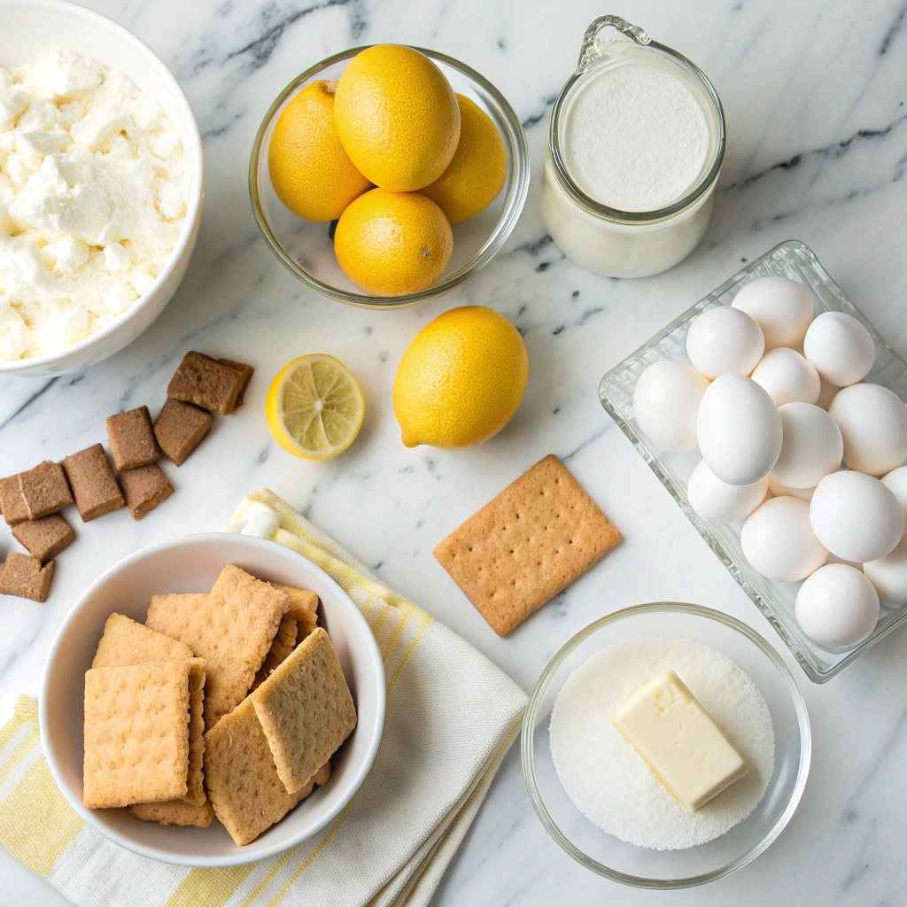 Ingredients for lemon meringue cheesecake