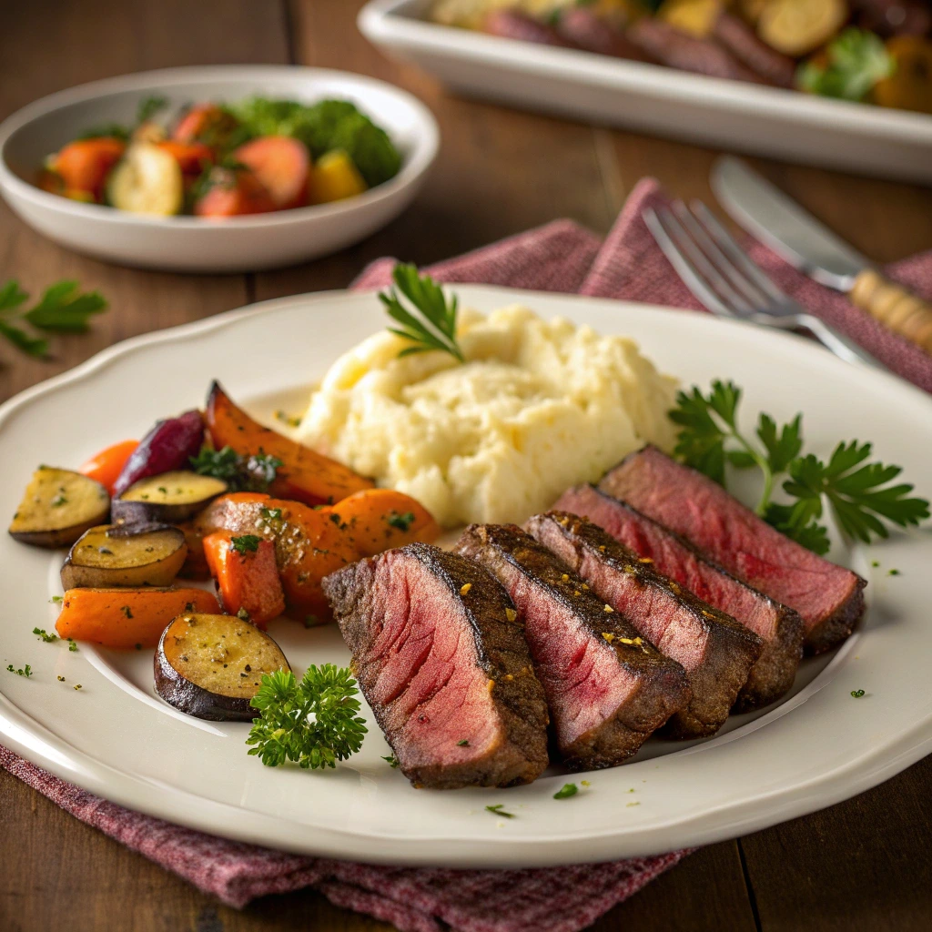 Pioneer Woman London Broil Recipe served with vegetables
