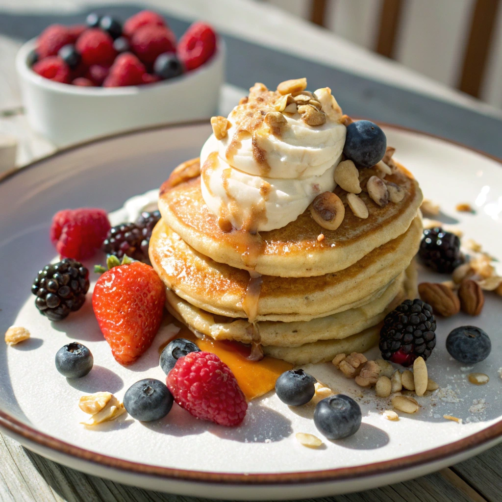 Kodiak Banana Pancakes served with yogurt and berries