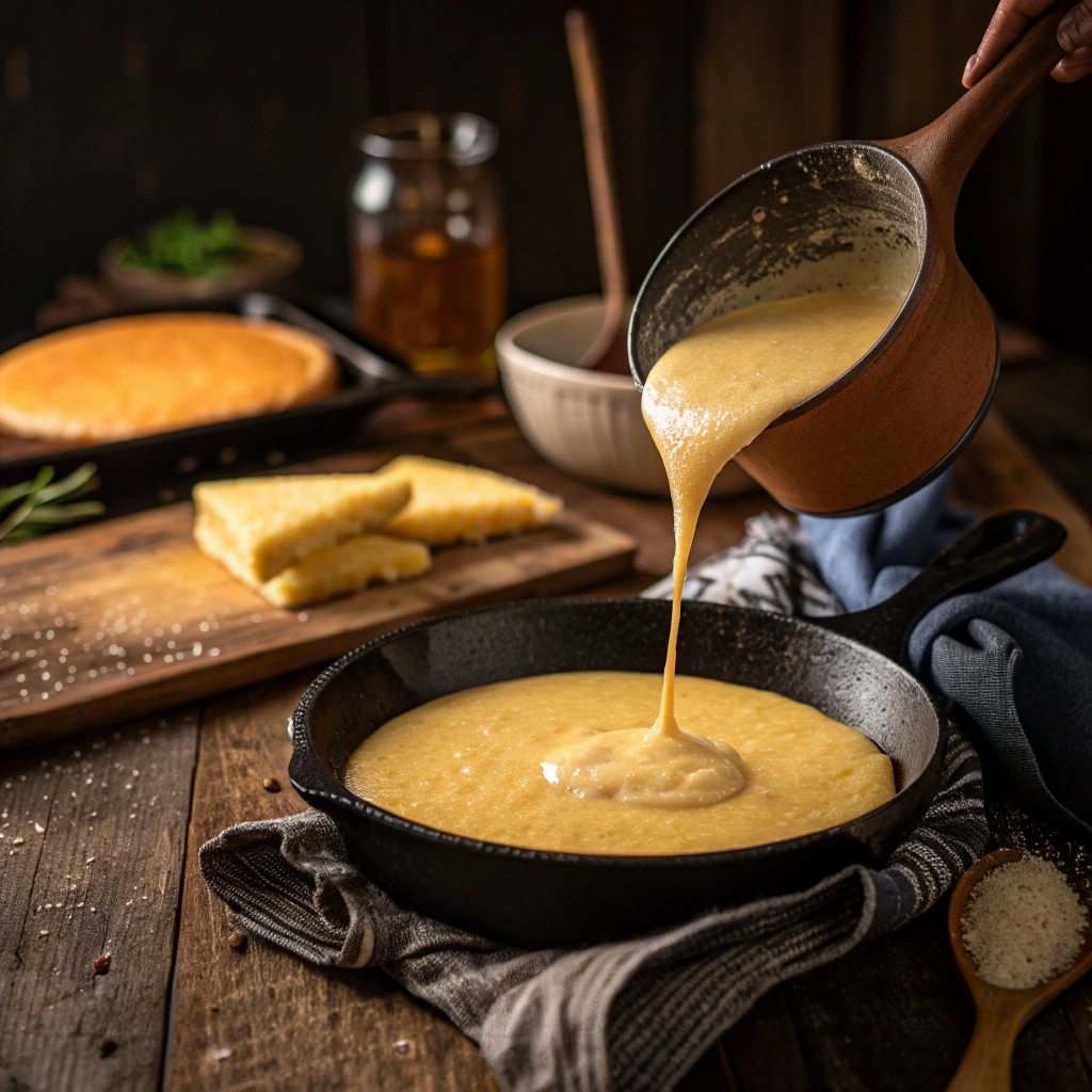 Mixing batter for Southern cornbread no eggs