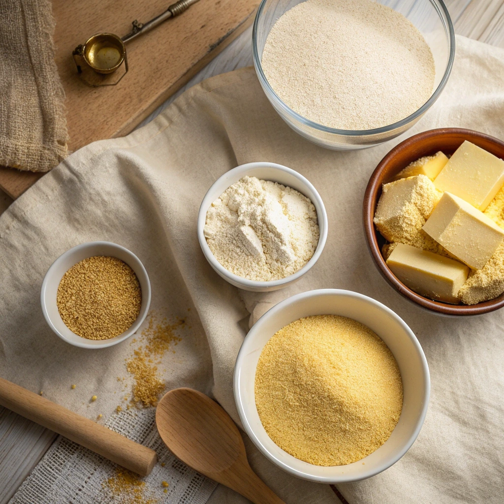 Southern cornbread no eggs ingredients flat lay
