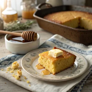 Southern cornbread no eggs in a cast-iron skillet
