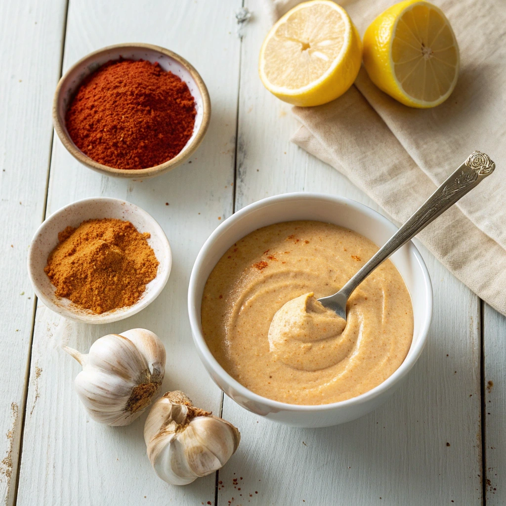Smoked Paprika Aioli served with fries and grilled chicken